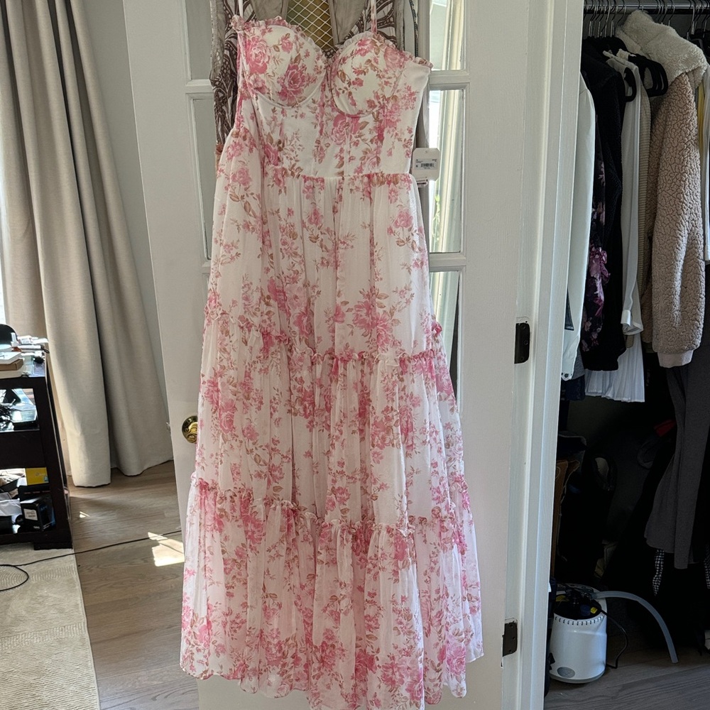 Altar'd State Strapless Pink Floral Dress
